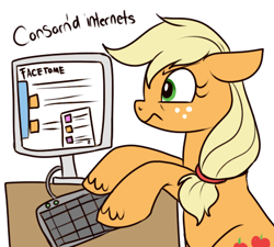 Size: 451x405 | Tagged: safe, artist:lulubell, imported from derpibooru, applejack, computer, female, solo