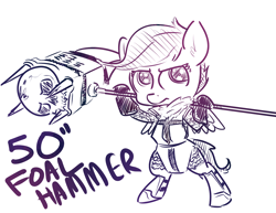 Size: 1280x990 | Tagged: safe, artist:nobody, imported from derpibooru, scootaloo, female, solo, war hammer, weapon