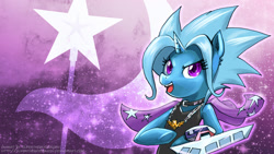 Size: 1920x1080 | Tagged: safe, artist:slifertheskydragon, imported from derpibooru, trixie, pony, unicorn, crossover, duel disk, female, mare, solo, yu-gi-oh!