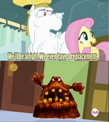 Size: 640x717 | Tagged: safe, edit, edited screencap, imported from derpibooru, screencap, bulk biceps, fluttershy, rainbow falls, conker's bad fur day, exploitable meme, meme, replacement meme, the great mighty poo