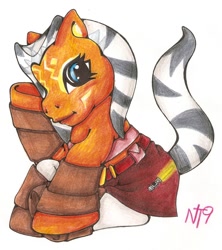 Size: 900x1012 | Tagged: safe, artist:neotokyo9, imported from derpibooru, pony, togruta, ahsoka tano, female, g3, mare, ponified, solo, star wars, traditional art