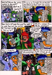 Size: 1363x1960 | Tagged: safe, artist:newyorkx3, imported from derpibooru, flash sentry, spike, twilight sparkle, oc, oc:tommy, alicorn, human, pony, comic:twilight and the big city, adorkable, carousel, comic, cute, dork, female, mare, non-mlp oc, self insert, traditional art, twilight sparkle (alicorn)