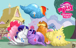 Size: 1024x653 | Tagged: safe, artist:modernstormtrooper, edit, imported from derpibooru, applejack, fluttershy, pinkie pie, rainbow dash, rarity, twilight sparkle, snail, logo, logo edit, mane six, murex, my little x, ponyville, snailified, species swap, wat