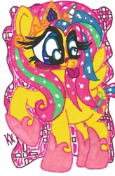 Size: 1074x1641 | Tagged: safe, artist:krazykari, imported from derpibooru, fluttershy, princess celestia, clothes, costume, female, solo, traditional art