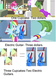 Size: 1832x2488 | Tagged: safe, imported from derpibooru, cup cake, equestria girls, guitar centered, music to my ears, rainbow rocks, comparison, economics, money, ponied up, wat