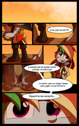 Size: 600x960 | Tagged: safe, artist:fj-c, imported from derpibooru, rainbow dash, human, comic, dialogue, fantasy equestria, humanized, pony coloring, spanish