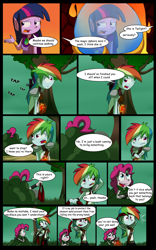 Size: 1024x1638 | Tagged: safe, artist:fj-c, imported from derpibooru, pinkie pie, rainbow dash, twilight sparkle, equestria girls, comic, dialogue, fantasy equestria, humanized, pony coloring