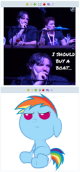 Size: 320x688 | Tagged: safe, imported from derpibooru, rainbow dash, derpibooru, foal, forced meme, juxtaposition, juxtaposition win, m.a. larson, meme, meta