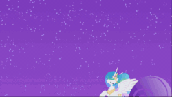 Size: 960x541 | Tagged: safe, imported from derpibooru, screencap, princess celestia, alicorn, pony, the best night ever, animated, cloud, ethereal mane, eyes closed, female, flying, grand galloping gala, leaping, majestic, mare, night, sky, smiling, solo, sparkles, spread wings, stars