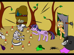 Size: 490x360 | Tagged: safe, artist:kyonsylar, imported from derpibooru, applejack, twilight sparkle, zecora, zebra, pony pov series, alex warlorn, fanfic, reharmonized ponies