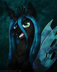 Size: 1900x2400 | Tagged: dead source, safe, artist:hagazusa, imported from derpibooru, queen chrysalis, changeling, changeling queen, art trade, dark, fangs, female, solo