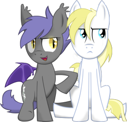 Size: 2211x2132 | Tagged: safe, artist:zvn, imported from derpibooru, oc, oc only, oc:cloud skipper, oc:midnight blossom, bat pony, pony, cloudblossom, simple background, transparent background, vector