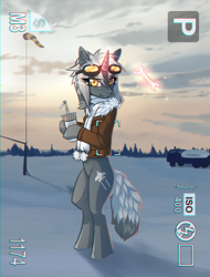 Size: 800x1054 | Tagged: safe, artist:hardcrowmao, imported from derpibooru, oc, oc only, oc:wolf skyman, pony, bipedal, goggles, magic, photo, solo