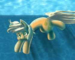 Size: 2800x2240 | Tagged: safe, artist:fauxsquared, imported from derpibooru, applejack, :t, bubble, cute, cutie mark, female, pearjack, puffy cheeks, smiling, solo, underwater, water