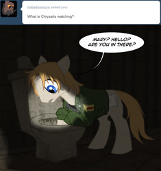 Size: 700x746 | Tagged: artist needed, safe, imported from derpibooru, cutie mark, fail, funny, james sunderland, konami, pillow, ponified, silent hill, toilet, tumblr, worried