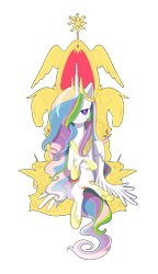 Size: 900x1558 | Tagged: safe, artist:cosmichat, imported from derpibooru, princess celestia, pony, crossed legs, female, hair over one eye, looking at you, mare, simple background, solo, throne, transparent background