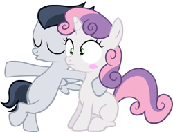 Size: 1022x782 | Tagged: safe, artist:mmdfantage, edit, imported from derpibooru, rumble, sweetie belle, blushing, colt, crush, cute, female, filly, foal, male, rumbelle, shipping, simple background, straight, transparent background