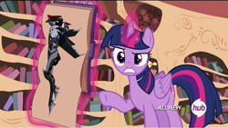 Size: 1280x721 | Tagged: safe, edit, edited screencap, imported from derpibooru, screencap, twilight sparkle, testing testing 1-2-3, all new, centerfold, meme, rainbow dash's centerfold, starscream, text, transformers, transformers prime, twilight sparkle (alicorn)