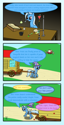 Size: 1400x2708 | Tagged: safe, artist:123turtleshell, imported from derpibooru, flam, flim, trixie, pony, unicorn, leap of faith, alchemy, comic, female, flim flam brothers, male, mare, potion, running away, stallion, tonic, trixiebuse, wagon