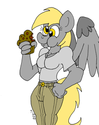 Size: 2552x3246 | Tagged: safe, artist:dragonboi471, imported from derpibooru, derpy hooves, anthro, female, muffin, puffy cheeks, solo