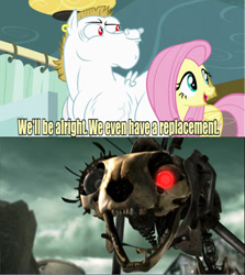 Size: 640x717 | Tagged: safe, edit, edited screencap, imported from derpibooru, screencap, bulk biceps, fluttershy, rainbow falls, 9, cat beast, exploitable meme, meme, replacement meme