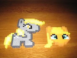 Size: 1600x1200 | Tagged: safe, imported from derpibooru, applejack, derpy hooves, pegasus, pony, female, mare, perler beads