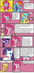 Size: 915x1954 | Tagged: safe, artist:thelonelyartisian, imported from derpibooru, applejack, derpy hooves, fluttershy, pinkie pie, rainbow dash, rarity, sunshower raindrops, twilight sparkle, earth pony, pegasus, pony, unicorn, comic:pie eating contest, accordion, comic, dialogue, female, imminent vore, implied vore, mane six, mare, musical instrument, party