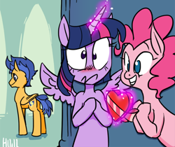 Size: 600x504 | Tagged: artist needed, safe, imported from derpibooru, flash sentry, pinkie pie, twilight sparkle, alicorn, pony, advice, asktandp, blushing, box of chocolates, chocolate, cute, encouragement, female, flashlight, food, heart, heart shaped box, male, mare, nervous, pinkie ships it, shipper on deck, shipping, straight, twilight sparkle (alicorn)