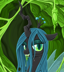 Size: 1000x1128 | Tagged: safe, artist:themovedragenda, imported from derpibooru, queen chrysalis, changeling, changeling queen, crown, drool, female, jewelry, regalia, solo