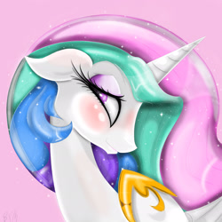 Size: 2448x2448 | Tagged: safe, artist:falco9998, imported from derpibooru, princess celestia, bedroom eyes, blushing, female, floppy ears, looking at you, portrait, smiling, solo