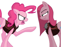 Size: 931x721 | Tagged: source needed, safe, artist:ponycakesofsweetness, imported from derpibooru, pinkie pie, confrontation, dr jekyll and mr hyde, dr pinkie and miss pie, drama, duality, fight, pinkamena diane pie