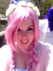 Size: 480x640 | Tagged: safe, artist:mintyblitzz, imported from derpibooru, fluttershy, human, cleavage, cosplay, female, floral head wreath, flower, irl, irl human, photo, solo