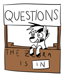 Size: 500x586 | Tagged: safe, artist:doctorspectrum, imported from derpibooru, oc, oc only, oc:zot, zebra, ask zot, ask, lucy's advice booth, peanuts, solo, tumblr