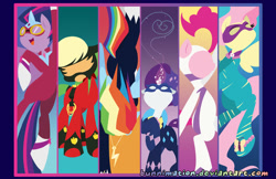 Size: 600x388 | Tagged: safe, artist:bunnimation, imported from derpibooru, applejack, fili-second, fluttershy, masked matter-horn, mistress marevelous, pinkie pie, radiance, rainbow dash, rarity, saddle rager, twilight sparkle, twilight sparkle (alicorn), zapp, alicorn, pony, power ponies (episode), female, mane six, mare, minimalist, poster, power ponies