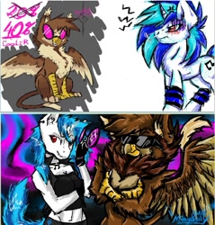 Size: 955x997 | Tagged: safe, artist:mimy92sonadow, imported from derpibooru, dj pon-3, vinyl scratch, oc, anthro, griffon, chest fluff
