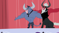 Size: 640x360 | Tagged: safe, edit, edited screencap, imported from derpibooru, screencap, iron will, lord tirek, centaur, minotaur, taur, putting your hoof down, twilight's kingdom, duo, lord tirek's outstretched arms, male, meme, necktie, nose piercing, nose ring, piercing, septum piercing, spread arms