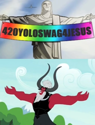 Size: 474x624 | Tagged: safe, imported from derpibooru, lord tirek, twilight's kingdom, 420yoloswag4jesus, brazil, christ the redeemer, hellsing ultimate abridged, image macro, lord tirek's outstretched arms, meme, rio de janeiro