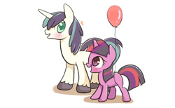 Size: 1300x800 | Tagged: safe, artist:joycall6, imported from derpibooru, shining armor, twilight sparkle, unicorn, balloon, blushing, brother and sister, cute, female, filly, filly twilight sparkle, happy, male, shining adorable, siblings, teen shining armor, teenager, twiabetes, younger
