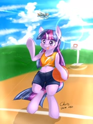 Size: 1280x1707 | Tagged: safe, artist:xcopyen002, imported from derpibooru, rainbow dash, twilight sparkle, pony, semi-anthro, arm hooves, basketball, bipedal, clothes, cute, happy, sports