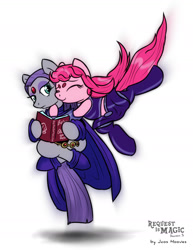 Size: 1280x1661 | Tagged: safe, artist:jcosneverexisted, imported from derpibooru, maud pie, pinkie pie, book, clothes, crossover, hug, midriff, nuzzling, parody, raven (dc comics), raven (teen titans), simple background, skirt, starfire, teen titans, white background