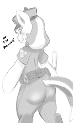 Size: 1152x1920 | Tagged: safe, artist:cold-blooded-twilight, imported from derpibooru, cheerilee, butt, female, grayscale, monochrome, no fun allowed, plot, police officer, solo