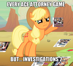 Size: 848x764 | Tagged: safe, imported from derpibooru, applejack, ace attorney, female, image macro, meme, solo