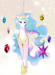 Size: 600x818 | Tagged: safe, artist:yuki-zakuro, artist:yukina-namagaki, imported from derpibooru, princess celestia, pony, cover, elements of harmony, female, jewelry, mare, regalia, solo