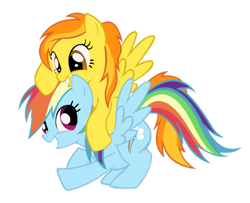 Size: 500x405 | Tagged: artist needed, safe, imported from derpibooru, rainbow dash, spitfire, pegasus, pony, cute, cutefire, dashabetes, female, grin, happy, lesbian, ponies riding ponies, riding, shipping, show accurate, smiling, spitdash, spitfire riding rainbow dash, spread wings