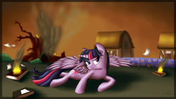 Size: 1600x900 | Tagged: safe, artist:rulsis, imported from derpibooru, twilight sparkle, alicorn, pony, female, golden oaks library, mare, scene interpretation, solo, twilight sparkle (alicorn)