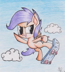 Size: 2225x2457 | Tagged: safe, artist:pelate, imported from derpibooru, scootaloo, female, scooter, solo, traditional art