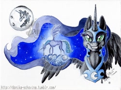 Size: 900x671 | Tagged: safe, artist:donika-schovina, imported from derpibooru, nightmare moon, princess luna, crying, moon, traditional art