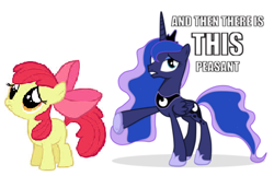 Size: 423x273 | Tagged: safe, artist:ritya9898, imported from derpibooru, apple bloom, princess luna, and then there's this asshole, caption, image macro, meme, sad face, text