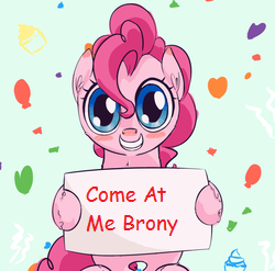 Size: 250x247 | Tagged: safe, imported from derpibooru, pinkie pie, come at me bro, comic sans, female, meme, solo