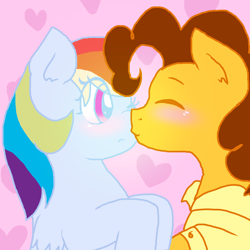 Size: 1000x1000 | Tagged: safe, artist:stockingstreams, imported from derpibooru, cheese sandwich, rainbow dash, earth pony, pegasus, pony, cheesedash, duo, female, kissing, male, mare, shipping, stallion, straight, surprise kiss